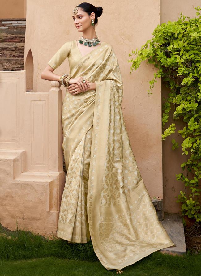 Banarasi Silk Beige Festival Wear Jaal Work Saree